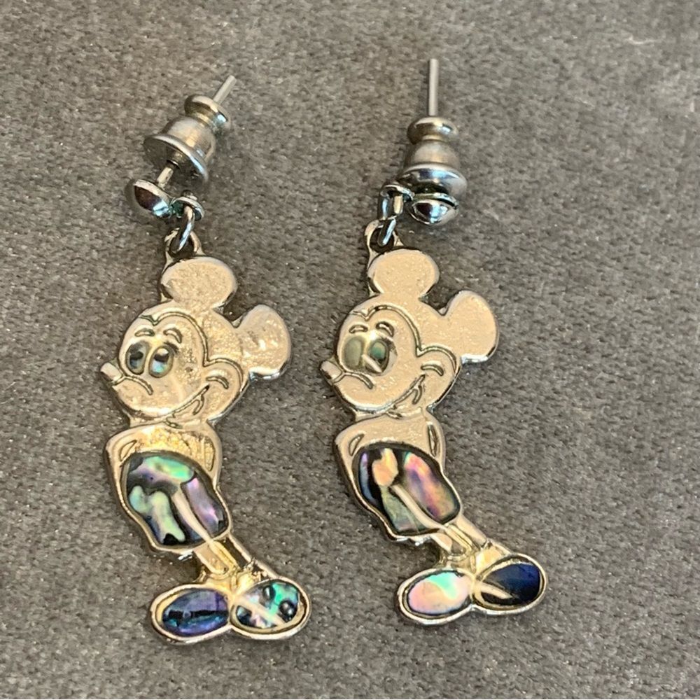 MICKEY Mouse Silvertone mother of pearl dangling earrings